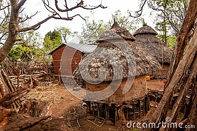 Houses of tribe Konso Stock Photo