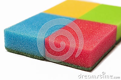 Houseware Concept: Four Colorful Kitchen Sponges Together. Isolated Over White Background Stock Photo