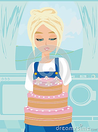 Housewife baked the cake Vector Illustration