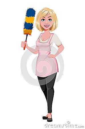 Housewife concept, young pretty stylish woman Vector Illustration