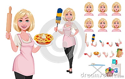 Housewife concept, young pretty stylish woman Vector Illustration