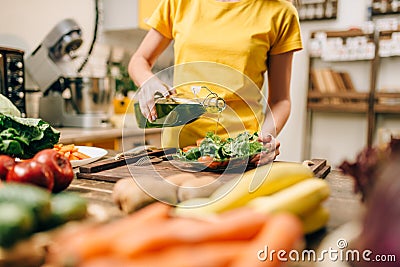 Housewife cooking, eco food preparation Stock Photo