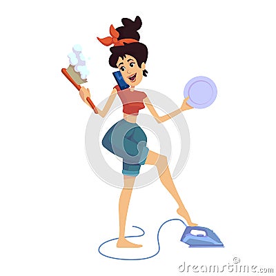 Housewife flat cartoon vector illustration Vector Illustration