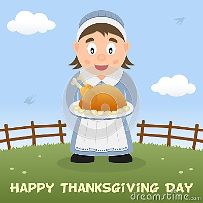 Housewife Happy Thanksgiving Card Vector Illustration