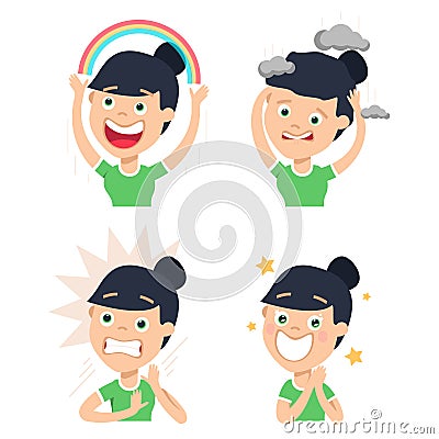 A housewife has various facial expressions Vector Illustration