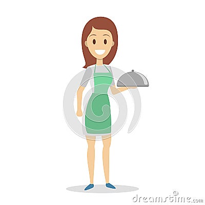 Housewife holding tray in the hand Vector Illustration