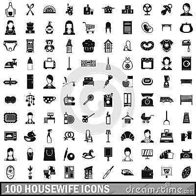 100 housewife icons set, simple style Vector Illustration