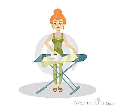 housewife ironing. Vector Illustration