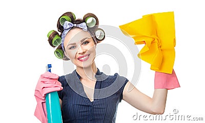 Housewife with rag Stock Photo