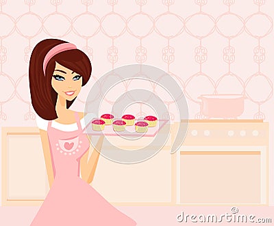 Housewife serving cookies Vector Illustration