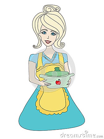 Housewife serving soup Vector Illustration