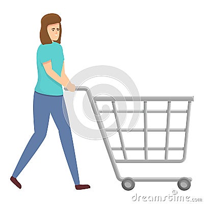 Housewife shop cart icon cartoon vector. Woman household Vector Illustration