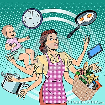 Housewife work time family success woman Vector Illustration