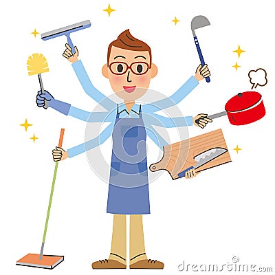 Housework and husband Vector Illustration