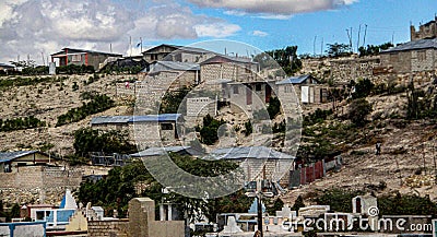 Housing development on a hillside in western Haiti. Editorial Stock Photo