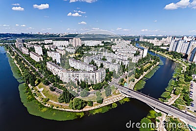 Housing estate with river channels Rusanovka housing estate. Kiev, Ukraine Stock Photo