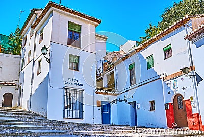 The housing of historic Sacromonte neighborhood, El Peso de la Harina street, on Sept 27 in Granada, Spain Editorial Stock Photo