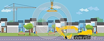 Housing real estate construction development with house and heavy equipment Vector Illustration