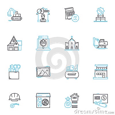 Housing for sale linear icons set. Mansion, Bungalow, Condo, Duplex, Cottage, Villa, Apartment line vector and concept Vector Illustration