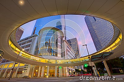 Houston Downtown sunset skyscrapers Texas Stock Photo