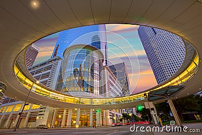 Houston Downtown sunset skyscrapers Texas Stock Photo