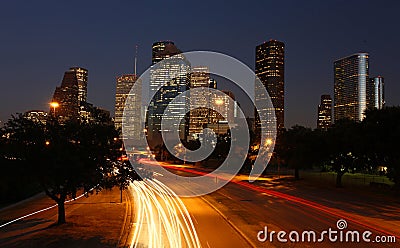 Houston Skyline at Night Stock Photo