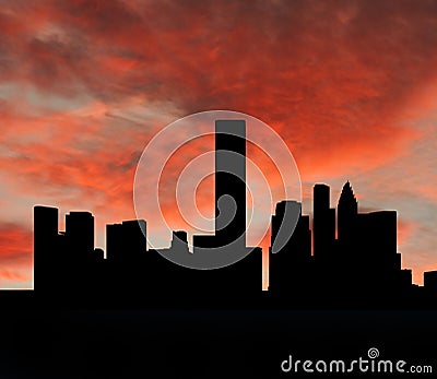 Houston skyline at sunset Cartoon Illustration