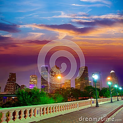 Houston skyline at sunset Sabine St Texas USA Stock Photo