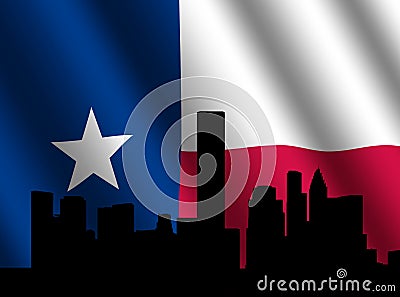 Houston skyline with Texan flag Cartoon Illustration