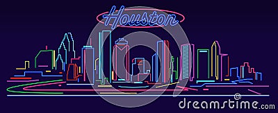 Houston Texas neon sign skyline Stock Photo