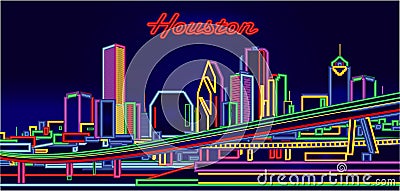 Houston Texas neon sign skyline Stock Photo