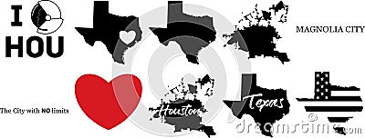 Houston texas vector map with american flag Vector Illustration