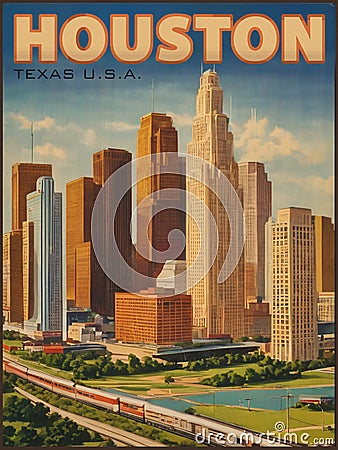 Houston Texas Vintage Travel Poster 1950s Stock Photo