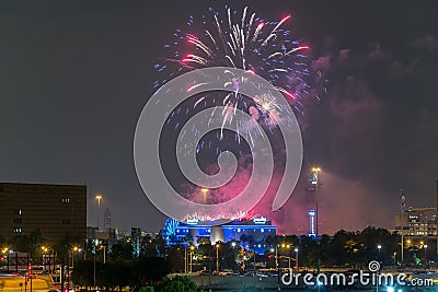 Houston, TX/USA - circa July 2013: Independence Day Fireworks above Downtown Houston, Texas Editorial Stock Photo