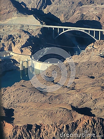 Hoover Dam from a plane Stock Photo