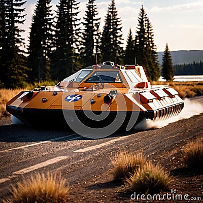 Hovercraft, hovering floating vehicle of off-road amphibious transport Stock Photo