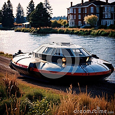 Hovercraft, hovering floating vehicle of off-road amphibious transport Stock Photo