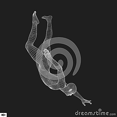 Hovering in Air. Man Floating in the Air. 3D Model of Man. Human Body. Design Element. Vector Illustration