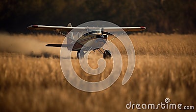 Hovering propeller blades slice through blue sky at airshow sunset generated by AI Stock Photo