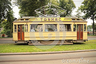 HOVM historical museum tram number 36 â€“ The Convertor ombouwer on the Kneuterdijk Editorial Stock Photo