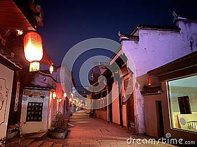 The evening streets of the ancient Chinese tourist port town Stock Photo