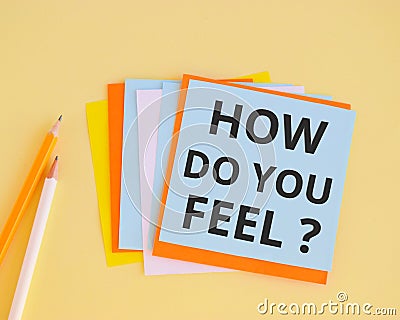 How Do You Feel question text on colorful paper, concept background Stock Photo