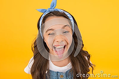 This how happiness looks like. Happy smiling kid girl close up face. Emotional expression. Express happiness. Emotional Stock Photo