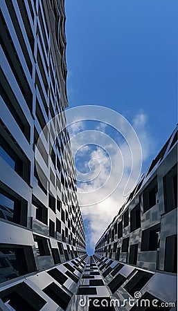 How high? Until we reach the sky. Skyscraper, Germany, Berlin. Stock Photo