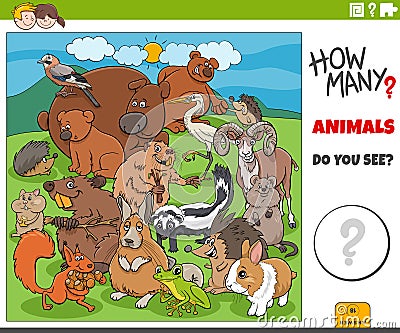How many cartoon animals educational game for children Vector Illustration