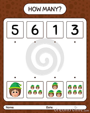 How many counting game with girls. worksheet for preschool kids, kids activity sheet Vector Illustration