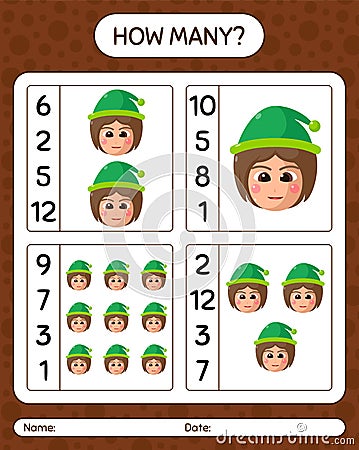 How many counting game with girls. worksheet for preschool kids, kids activity sheet Vector Illustration