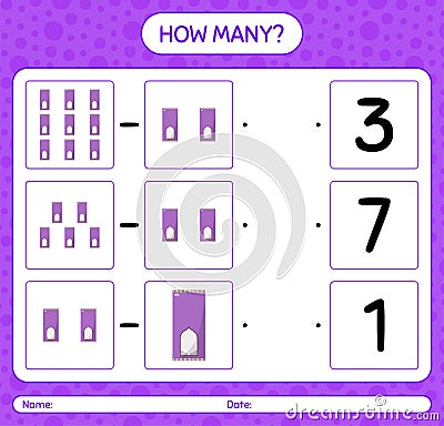 How many counting game with prayer rug. worksheet for preschool kids Vector Illustration