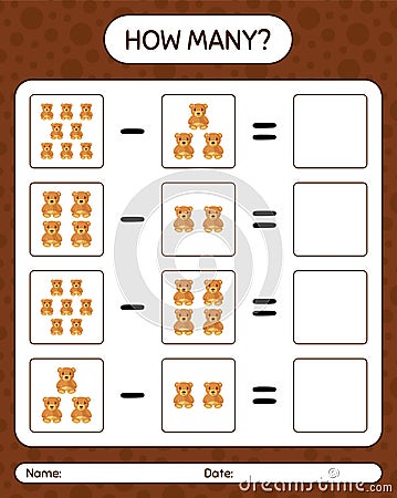 How many counting game with teddy bear. worksheet for preschool kids, kids activity sheet Vector Illustration