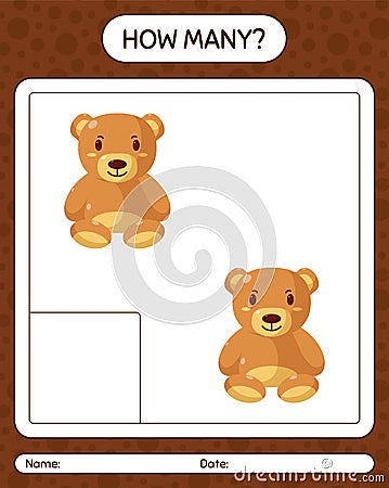 How many counting game with teddy bear. worksheet for preschool kids, kids activity sheet Vector Illustration